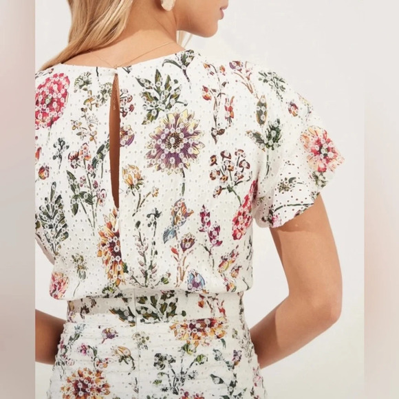 ASTR The Label White Floral Eyelet Short Flutter Sleeve Dress Size Large NWT - Picture 2 of 15